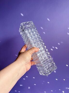 Clear Textured Crystal Cubed Flower Vase - Modern Geometric Design